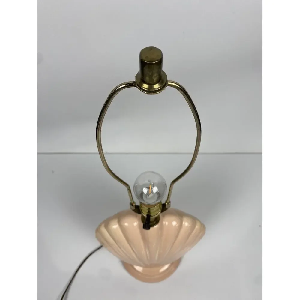 Vtg Hollywood Regency Art Deco Ceramic Clam Shell Lamp MCM Beach Peach Pink - Picture 4 of 10